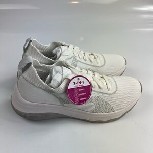 Clarks Womens White Grey Circuit Cloudsteppers Knit Lace Tie Sneakers 6.5M